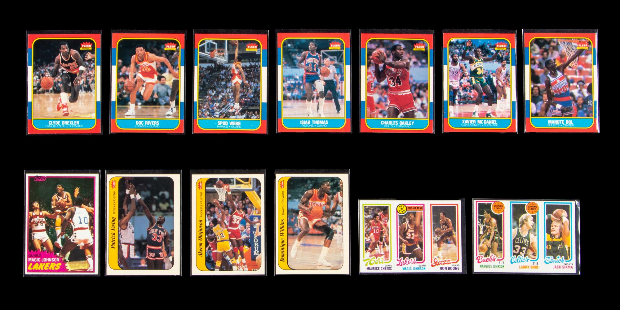 A Collection of 1980s Basketball Cards Including Multiple Hall of Famers