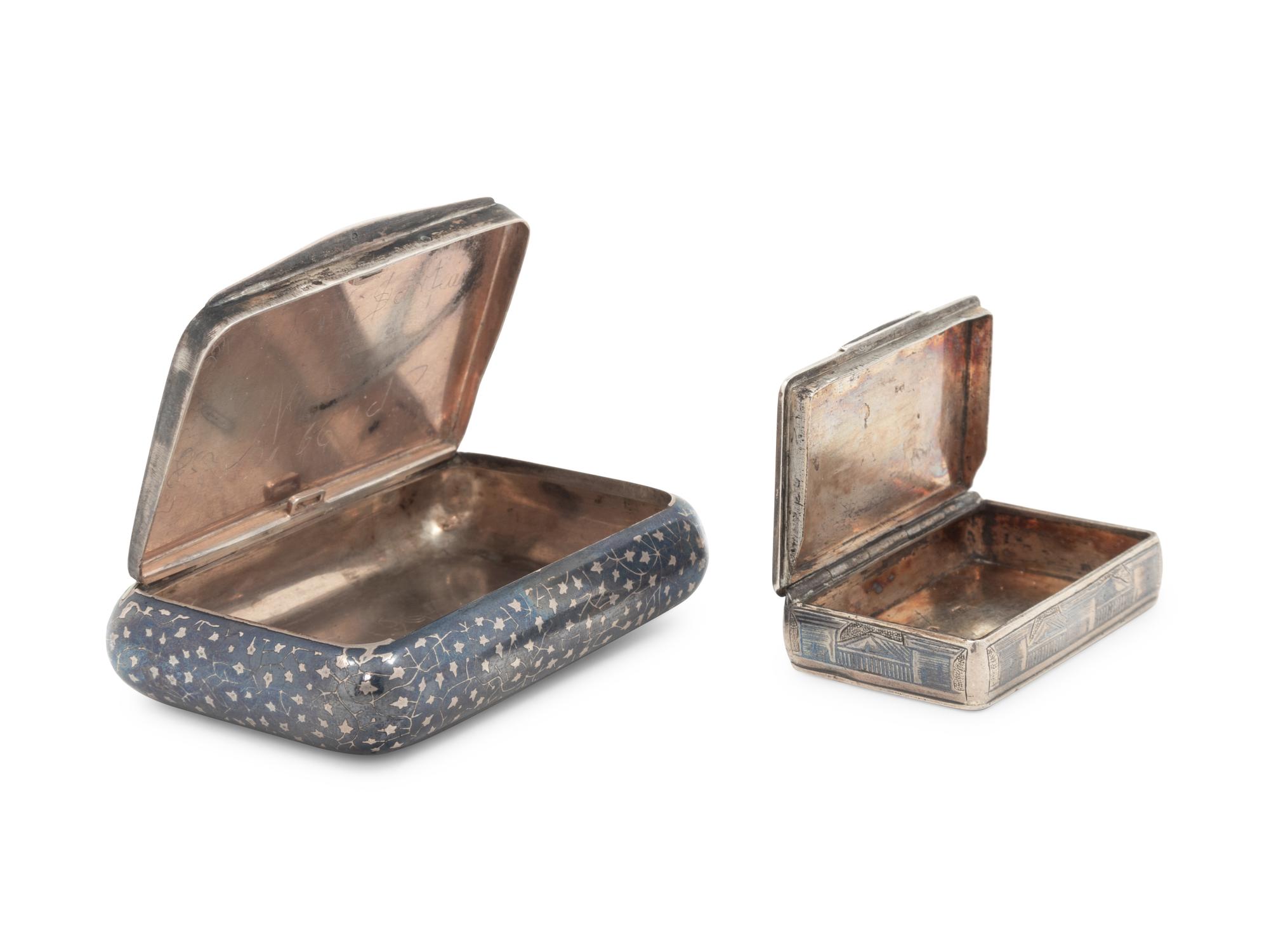 Two Continental Niello Silver Snuff Boxes