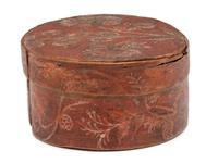 A Red Painted Floral-Decorated Bentwood Box