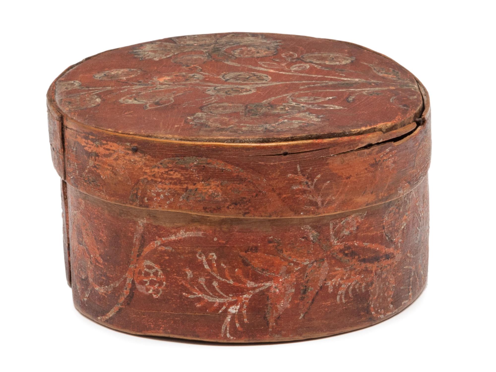 A Red Painted Floral-Decorated Bentwood Box