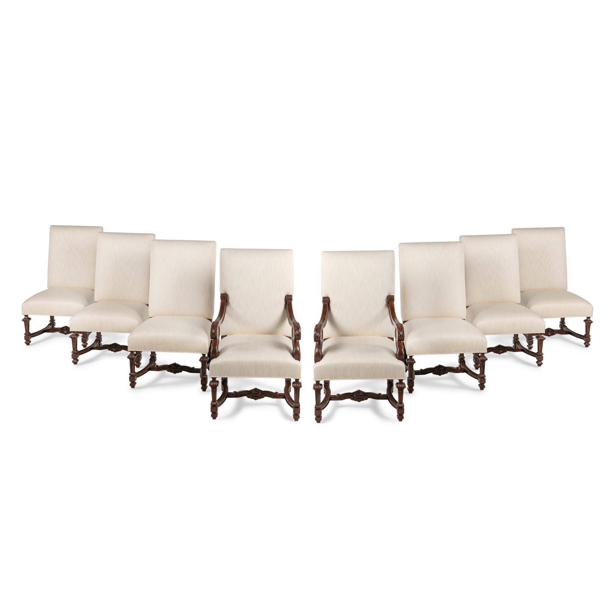 A Set of Eight Baroque Style Walnut Armchairs