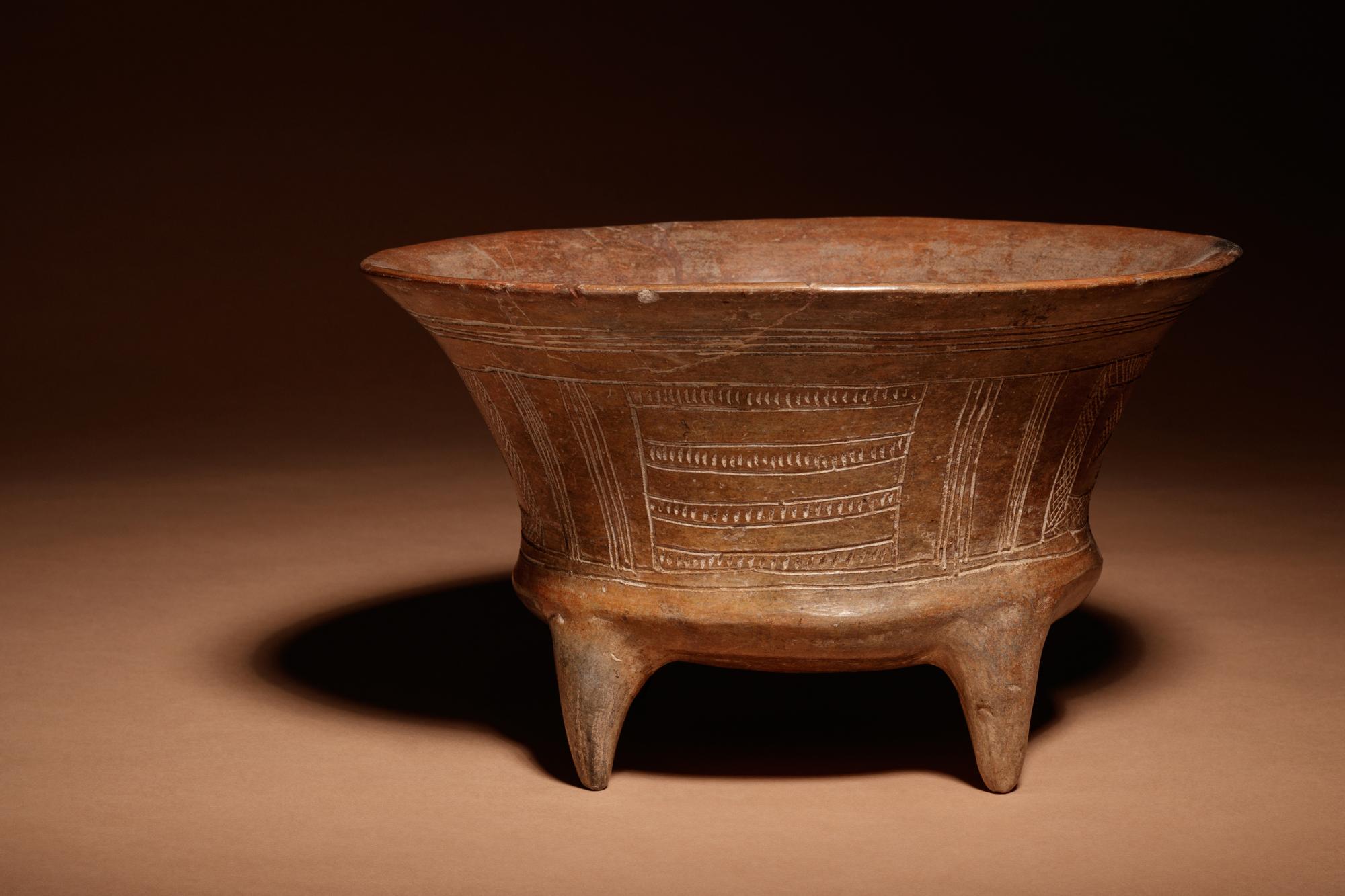 A Pre-Columbian Terracotta Footed Bowl with Incised Decoration