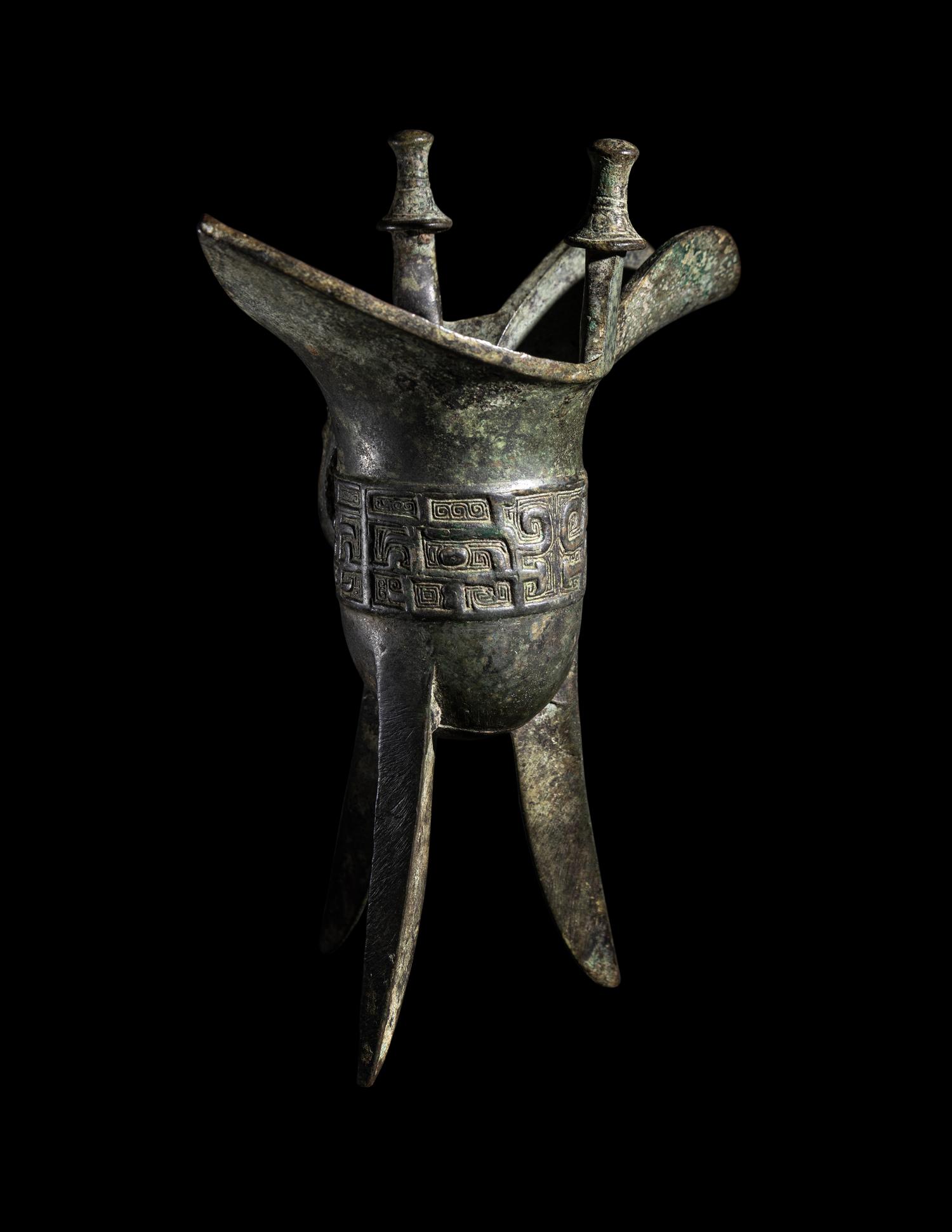 A Chinese Archaistic Bronze Jue Drinking Vessel
