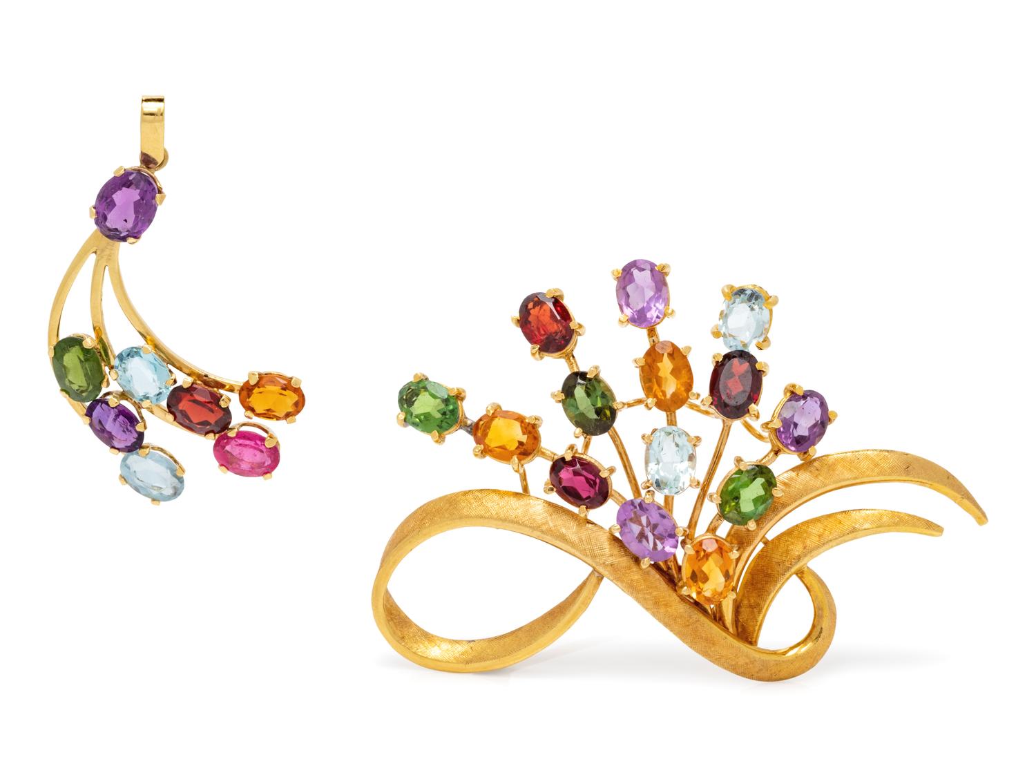 An 18 Karat Yellow Gold and Multigem Brooch, H. Stern,