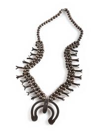 Navajo Petite Silver and Turquoise Squash Blossom Necklace