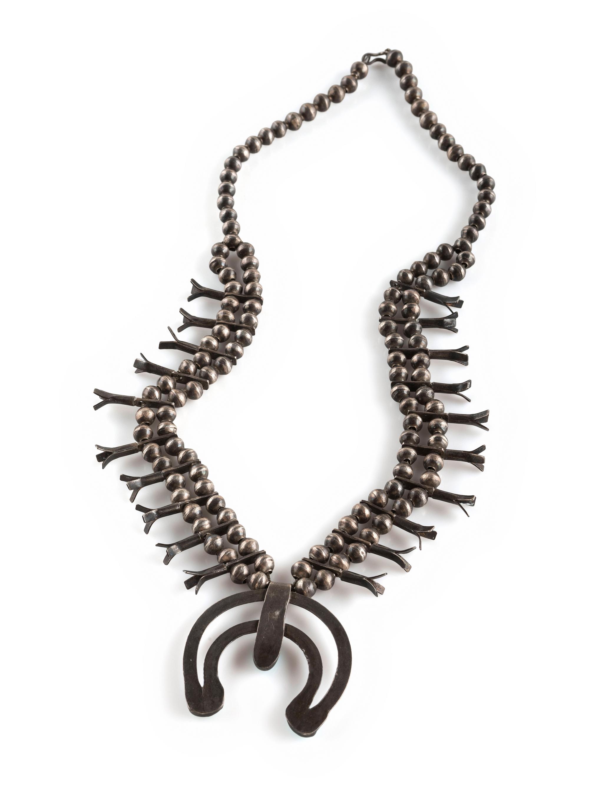 Navajo Petite Silver and Turquoise Squash Blossom Necklace