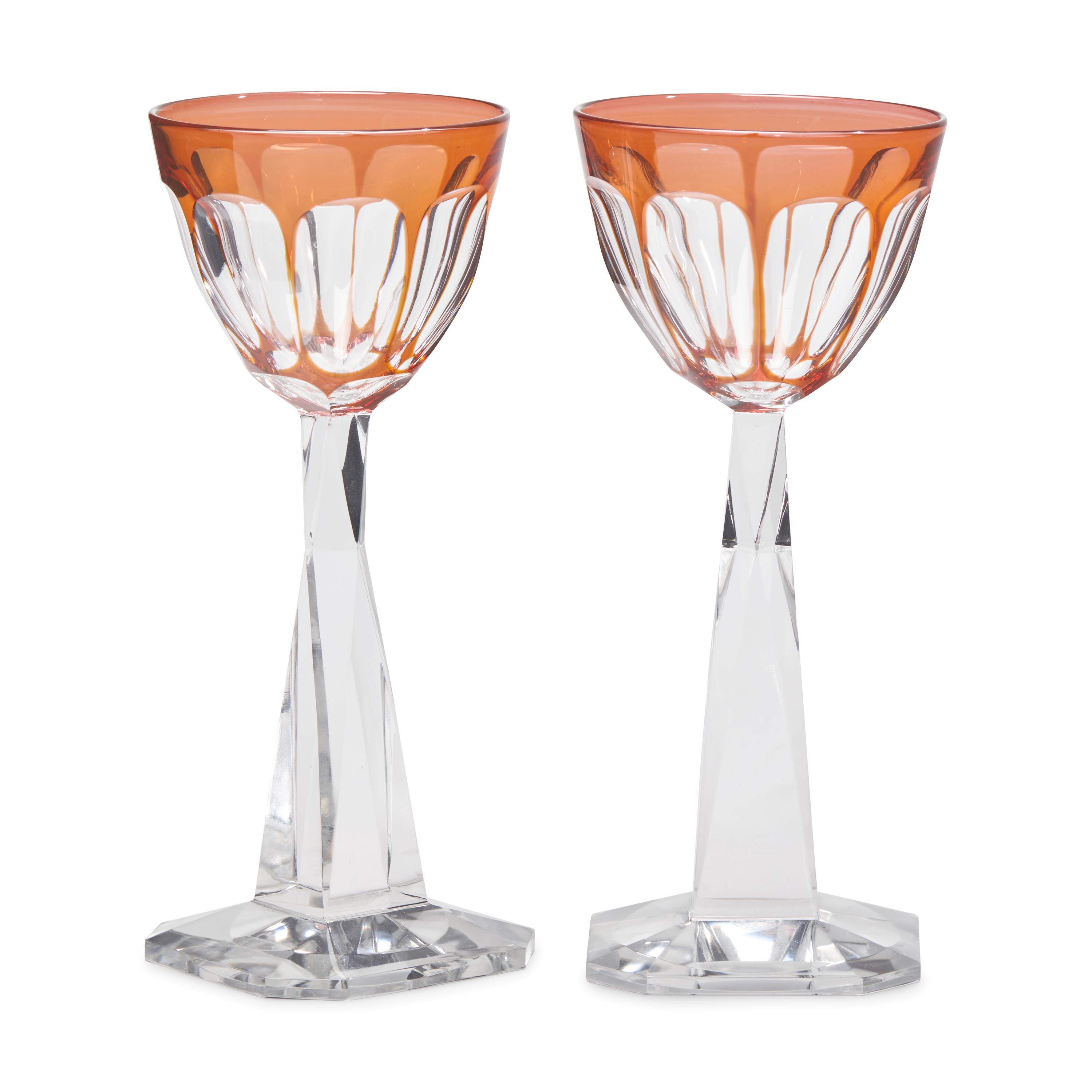 A Set of Six Baccarat Orange Cut-to-Clear Hock Wine Glasses