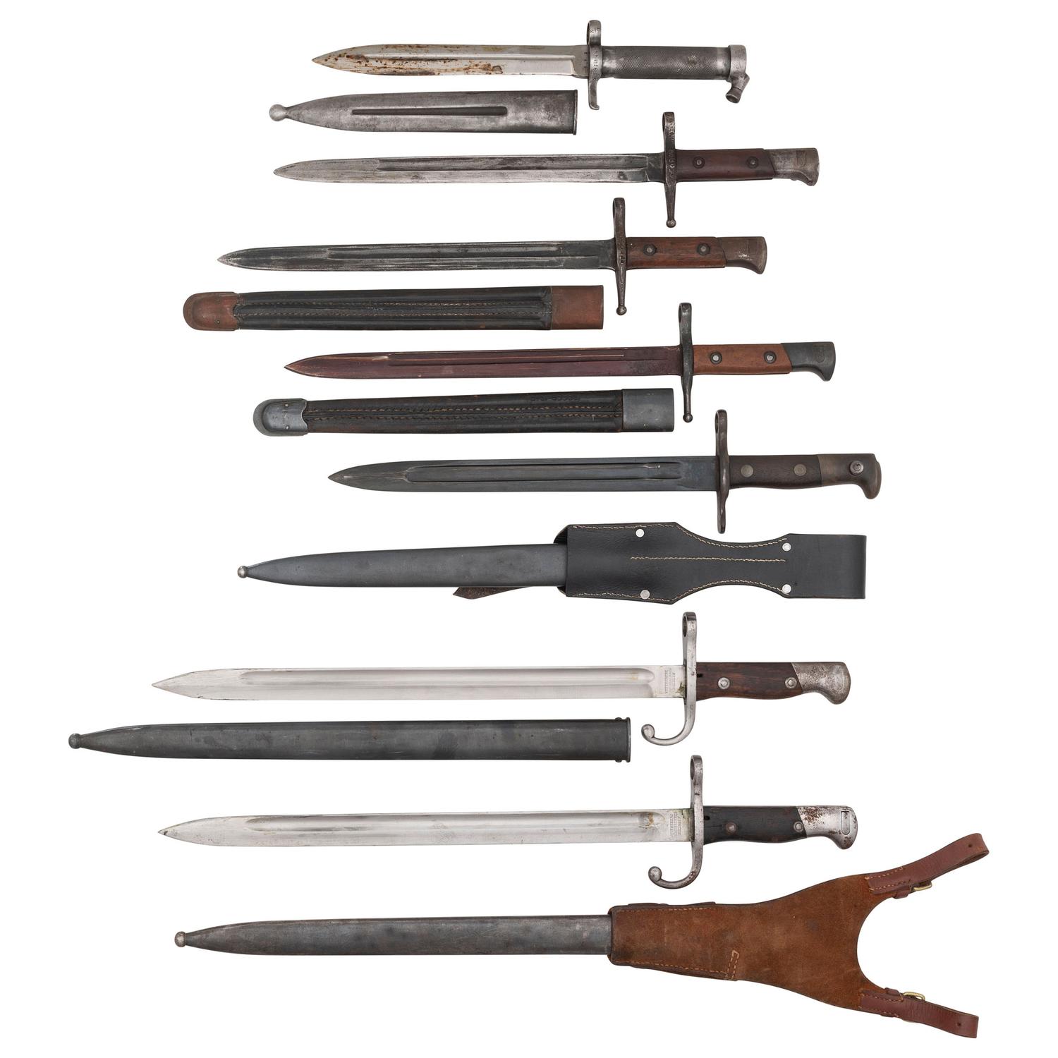 Lot of 7 Assorted International Bayonets Including: (3) Italian, Argentine, Swiss, Swedish