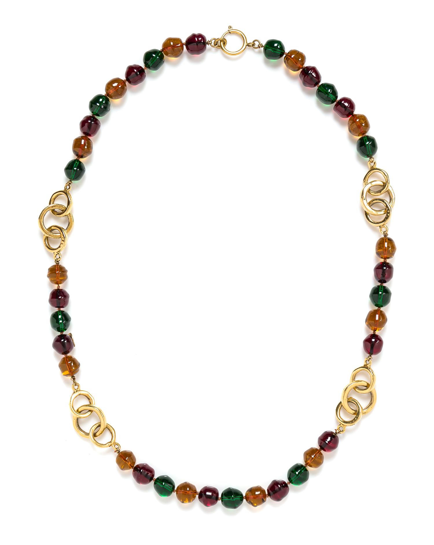 A Chanel Multicolor Glass Bead Necklace, 32" long.