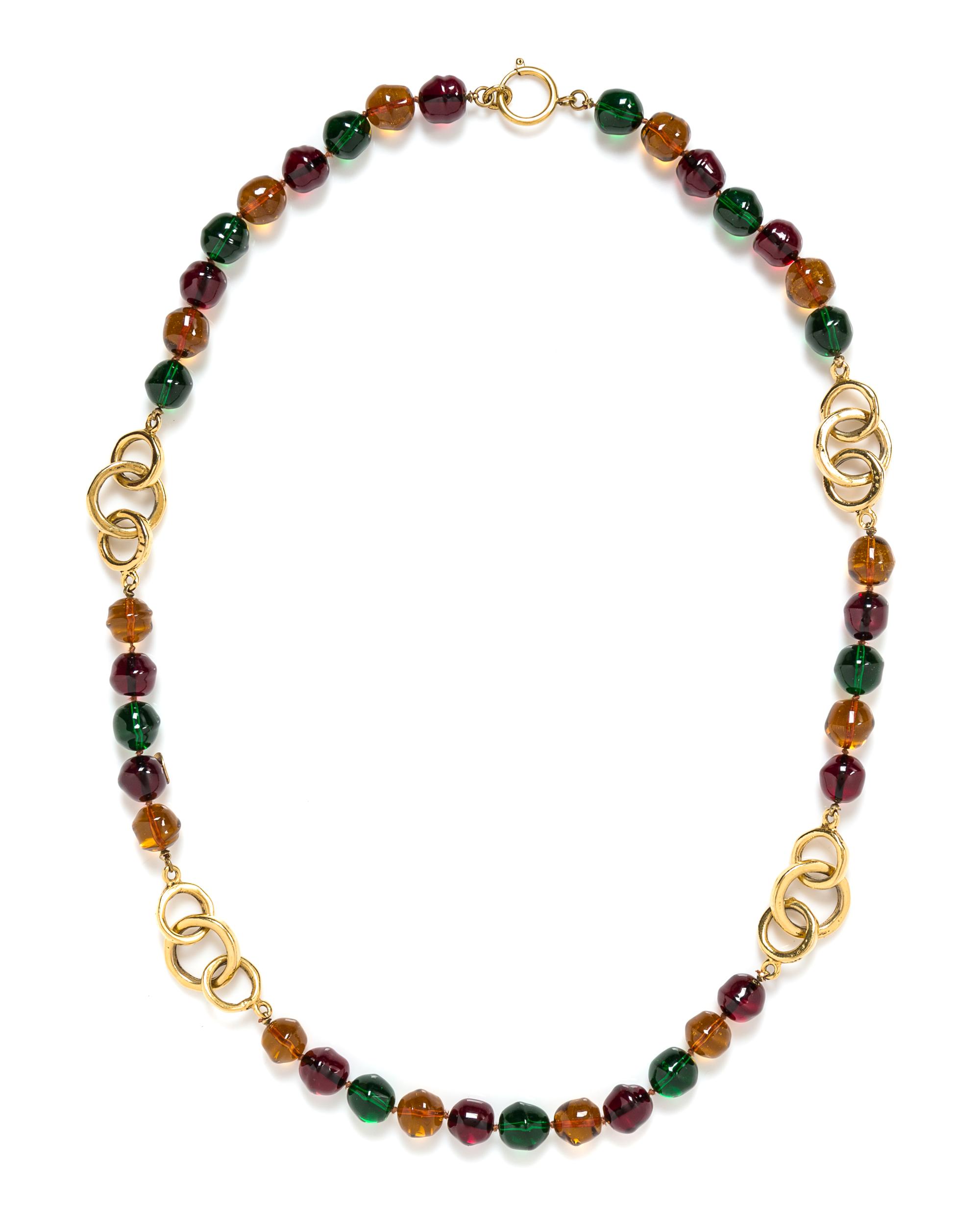 A Chanel Multicolor Glass Bead Necklace, 32" long.