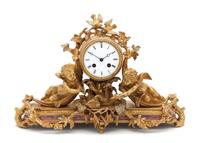 A French Gilt Bronze Figural Mantle Clock Width 18 inches. — 19TH/20TH CENTURY