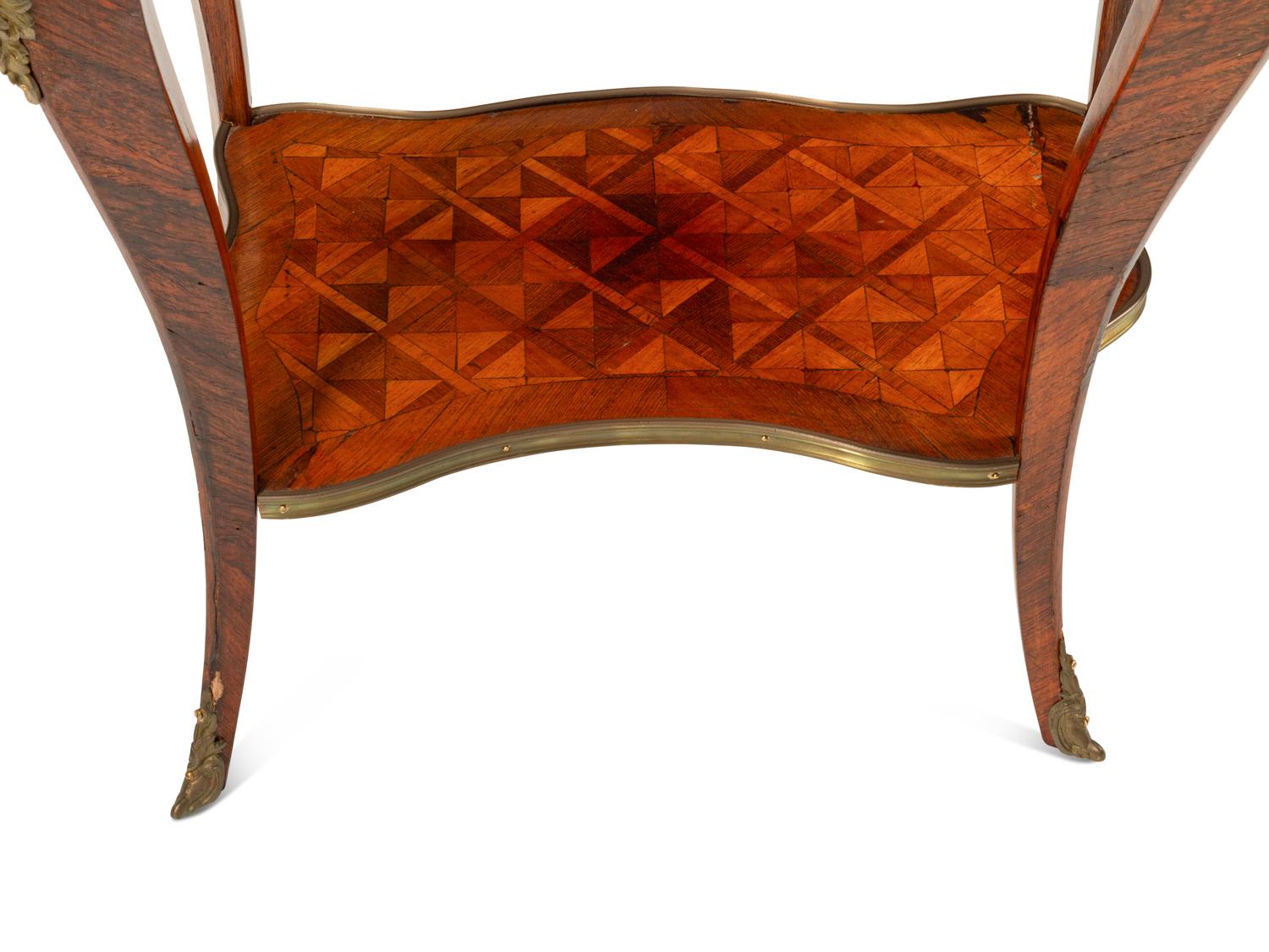 A Louis XV Style Gilt Bronze Mounted Parquetry Writing Table