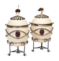 Two Silver-Mounted Ostrich Eggs