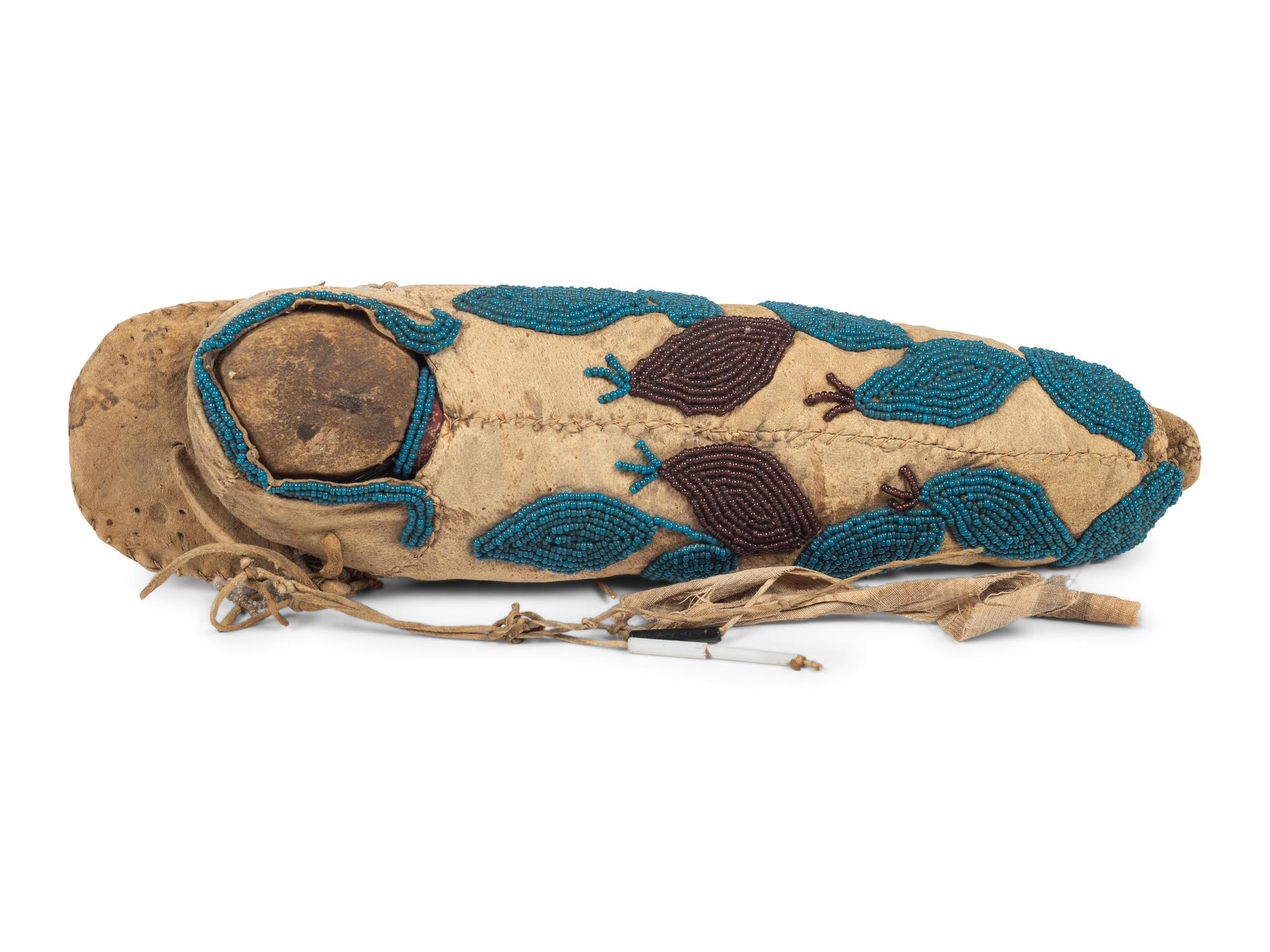 Umatilla Beaded Hide Toy Cradle, with Doll
