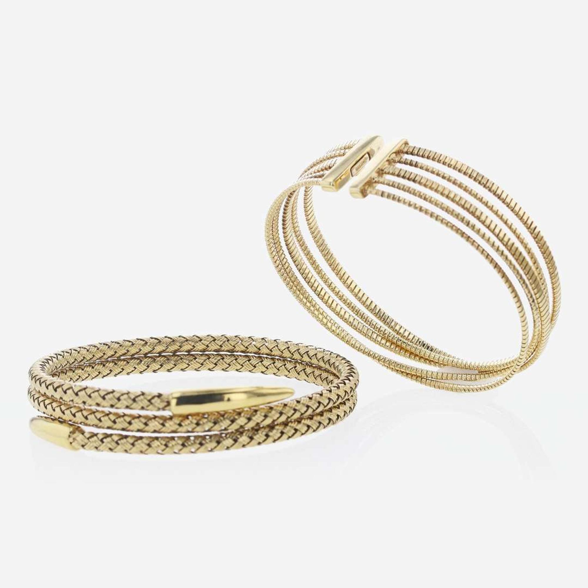 A Set of Two Italian Gold Bracelets
