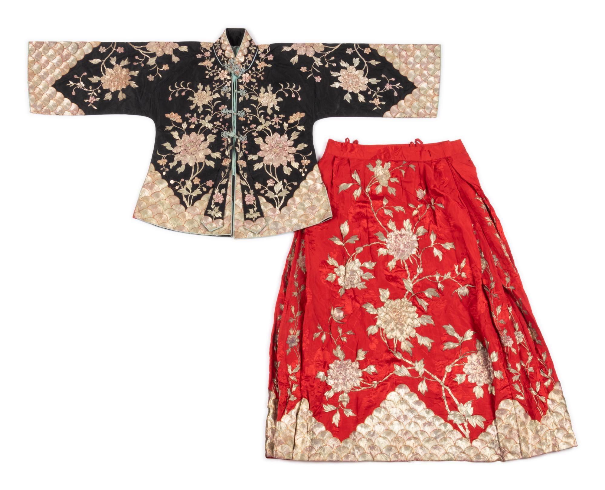 An Embroidered Silk Wedding Set