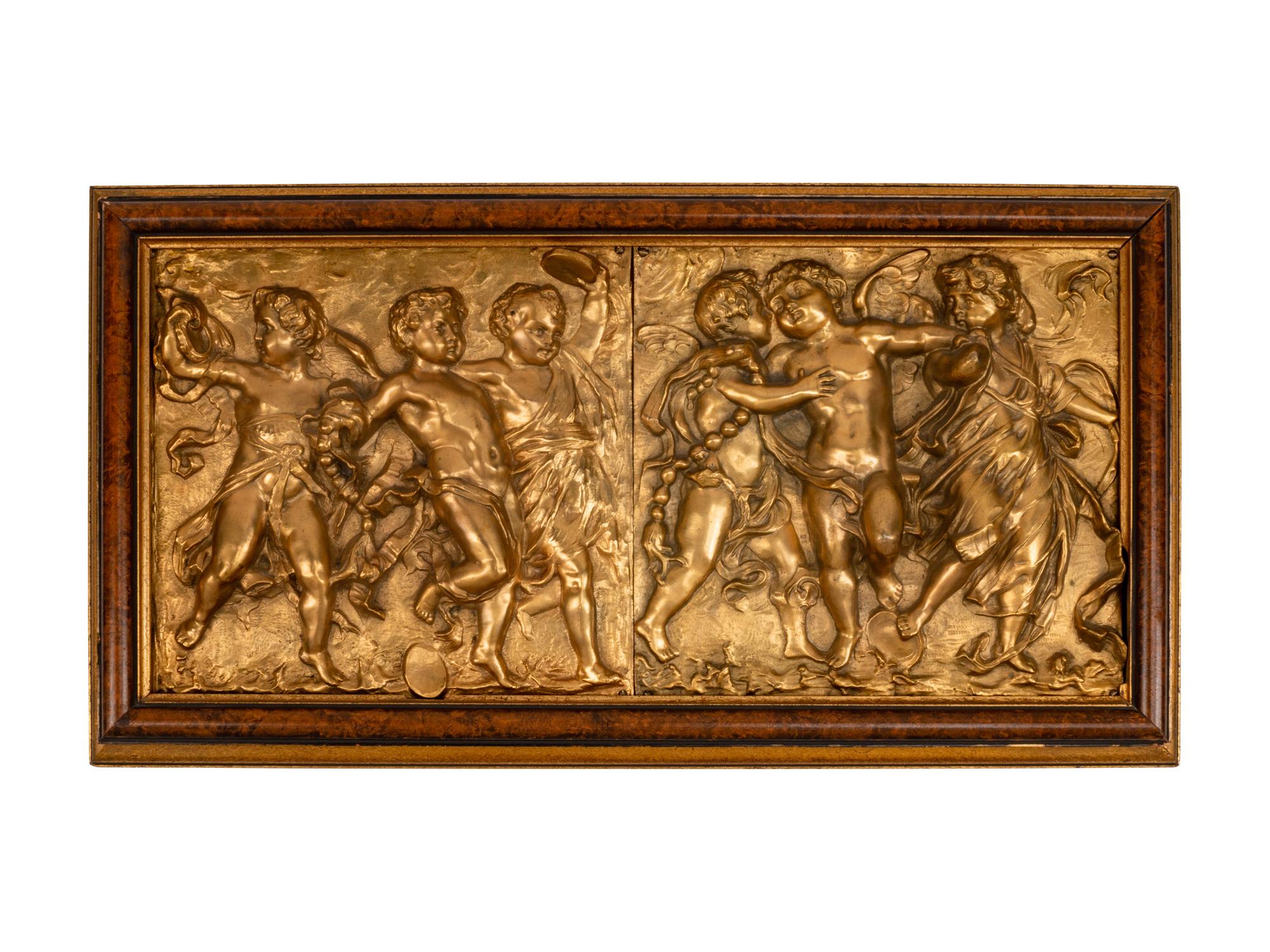 Two Italian Gilt-Bronze Plaques Depicting A Procession of Cupids