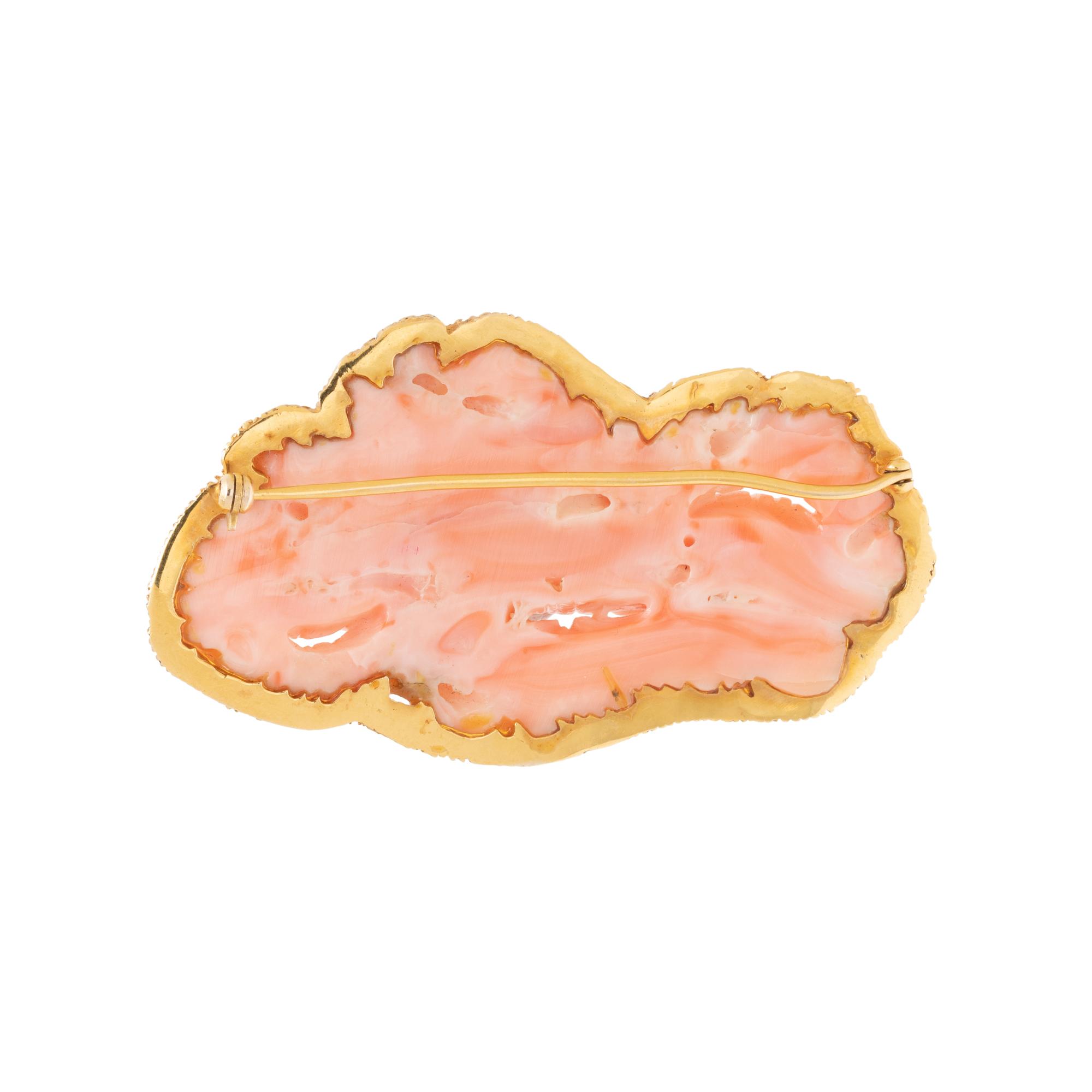CORAL BIRD BROOCH