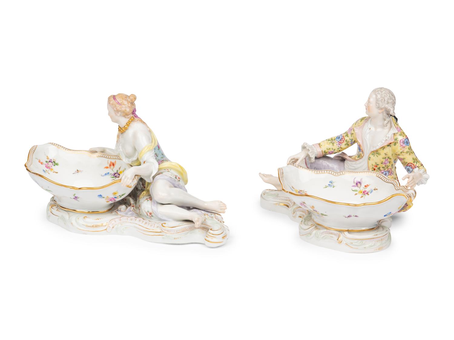 Two Meissen Porcelain Figural Sweetmeat Dishes