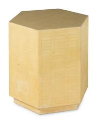 A Hexagonal Faux Bone-Veneered Pedestal Table in the Style of Karl Springer