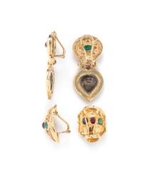 COLLECTION OF YELLOW GOLD, GEMSTONE AND GLASS JEWELRY