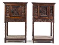 A Pair of Gothic Style Oak Cabinets Height 60 x width 34 1/2 x depth 17 inches. — 20TH CENTURY