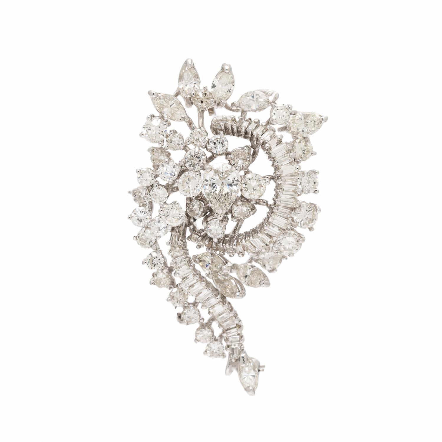 Diamond and White Gold Spray Pin