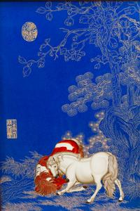 A Set of Four Chinese Export Porcelain Plaques in Hardwood Frames