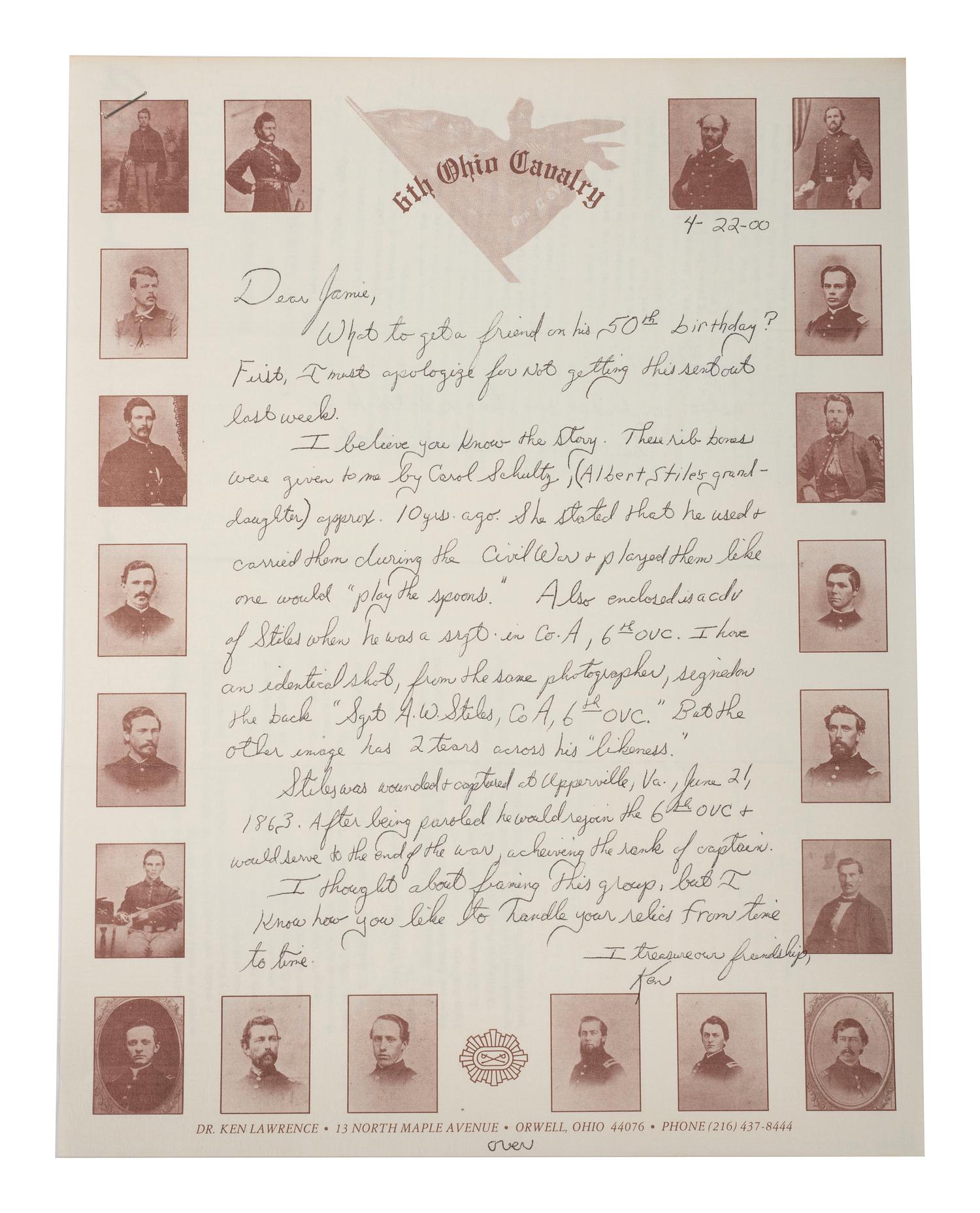 Captain Albert W. Stiles, 6th Ohio Volunteer Cavalry Regiment. Beef rib bones carried during the war.