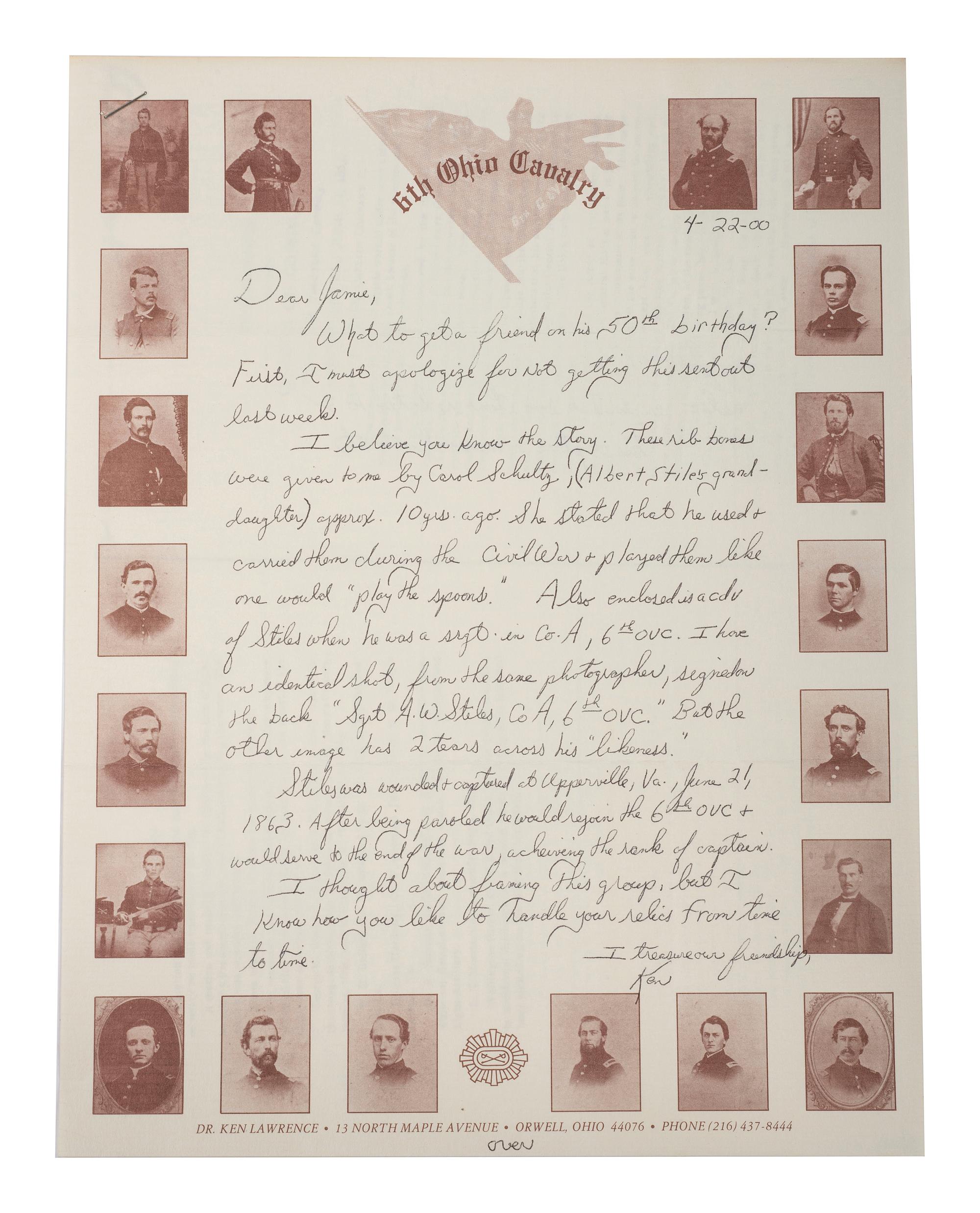 Captain Albert W. Stiles, 6th Ohio Volunteer Cavalry Regiment. Beef rib bones carried during the war.