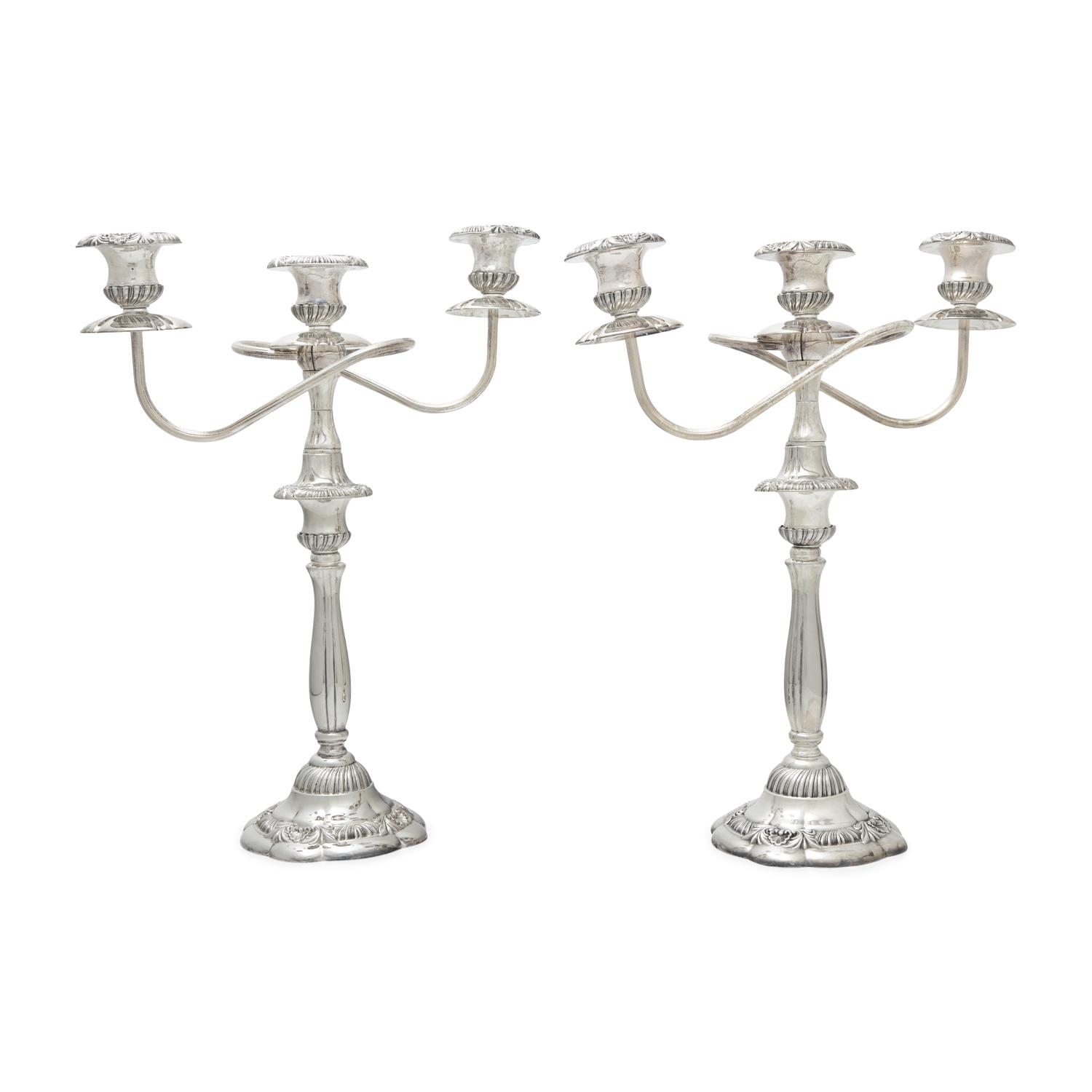 A Pair of Italian Silver-Plate Three-Light Candelabra