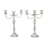 A Pair of Italian Silver-Plate Three-Light Candelabra