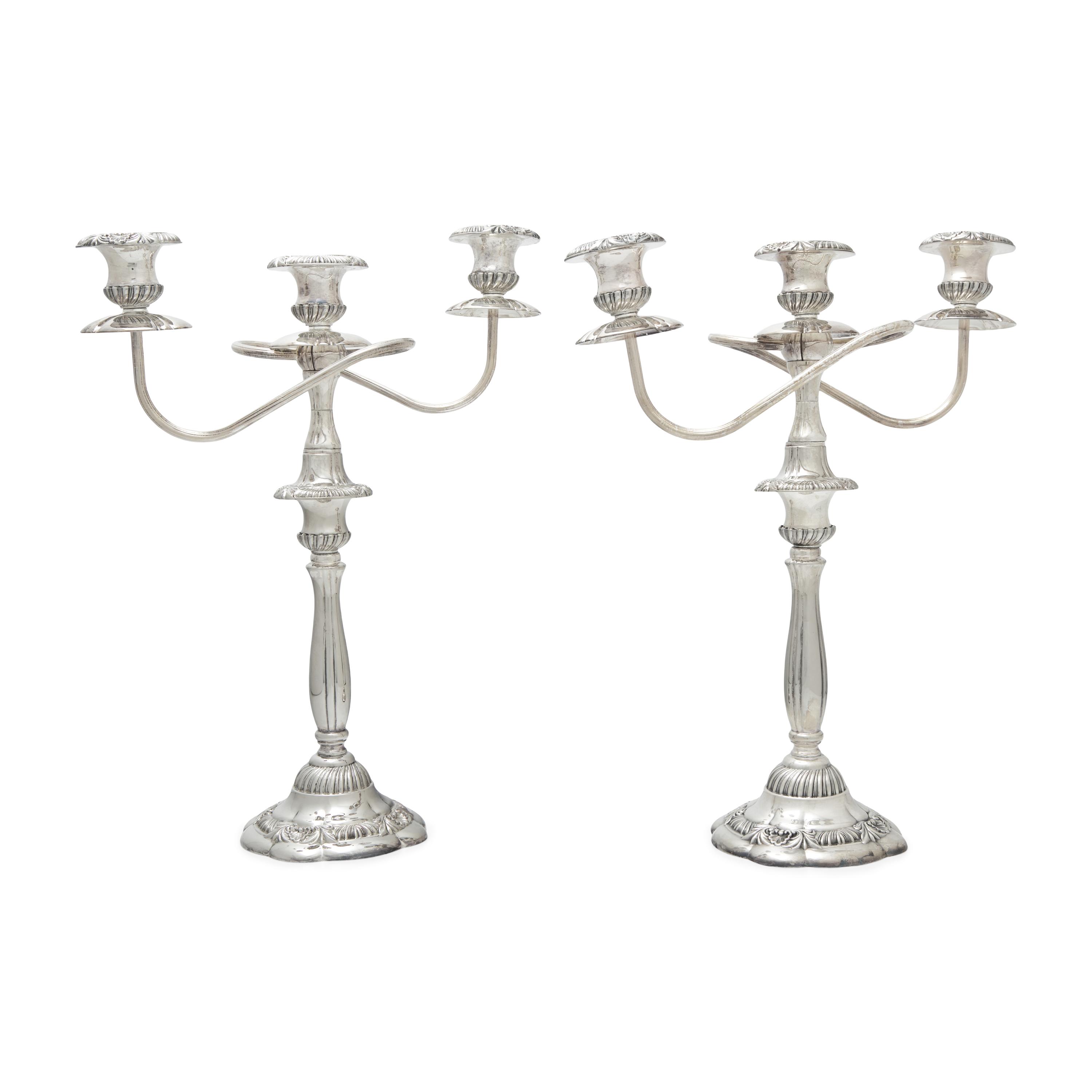 A Pair of Italian Silver-Plate Three-Light Candelabra