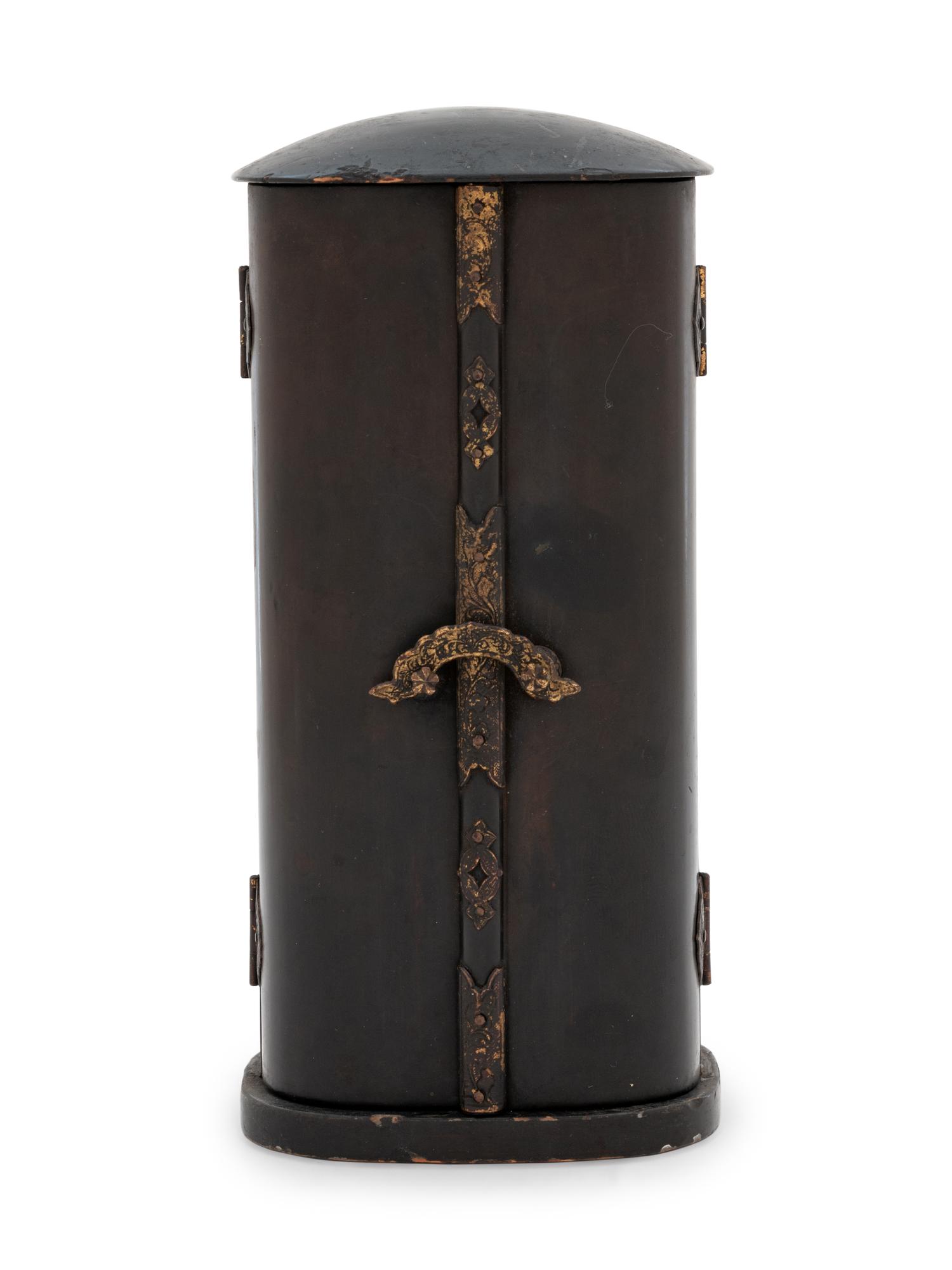 A Small Black Lacquered Shrine with a Carved Wood Figure of Kannon