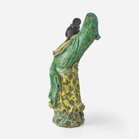 A large Chinese famille verte-decorated porcelain figure of a dancing meiren 素三彩大瓷塑美人 Late 19th to early 20th century ???????????