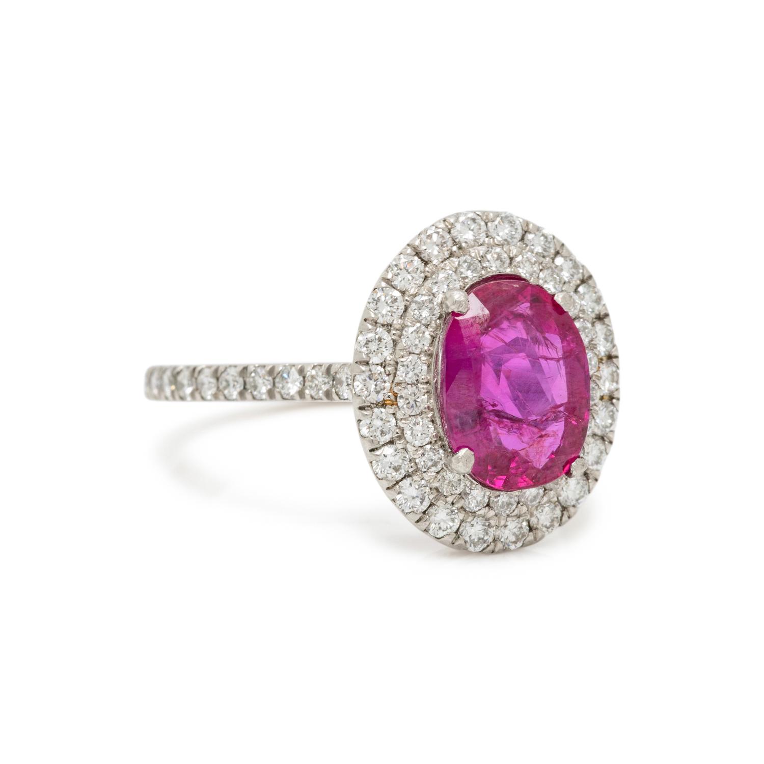UNHEATED BURMESE RUBY, DIAMOND, AND PLATINUM RING