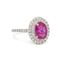 UNHEATED BURMESE RUBY, DIAMOND, AND PLATINUM RING