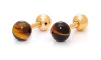 A Pair of 14 Karat Yellow Gold and Tiger's Eye Barbell Cufflinks, Tiffany & Co., 5.00 dwts.