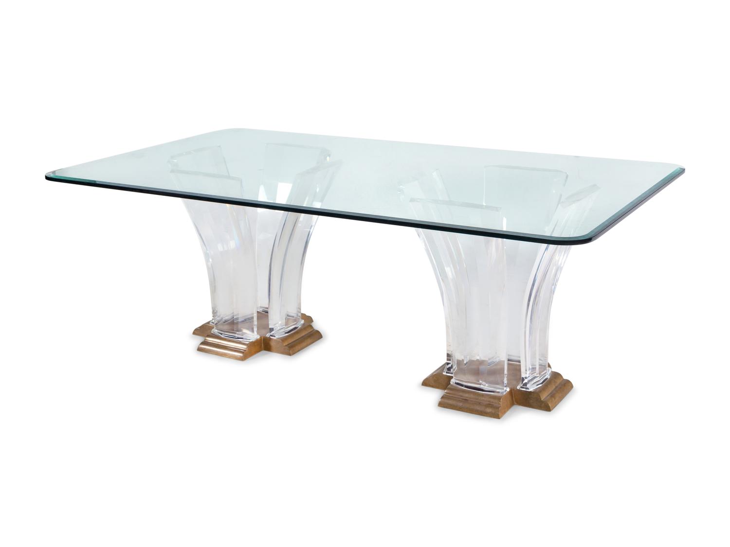A Jeffrey Bigelow Lucite, Bronze and Glass Dining Table