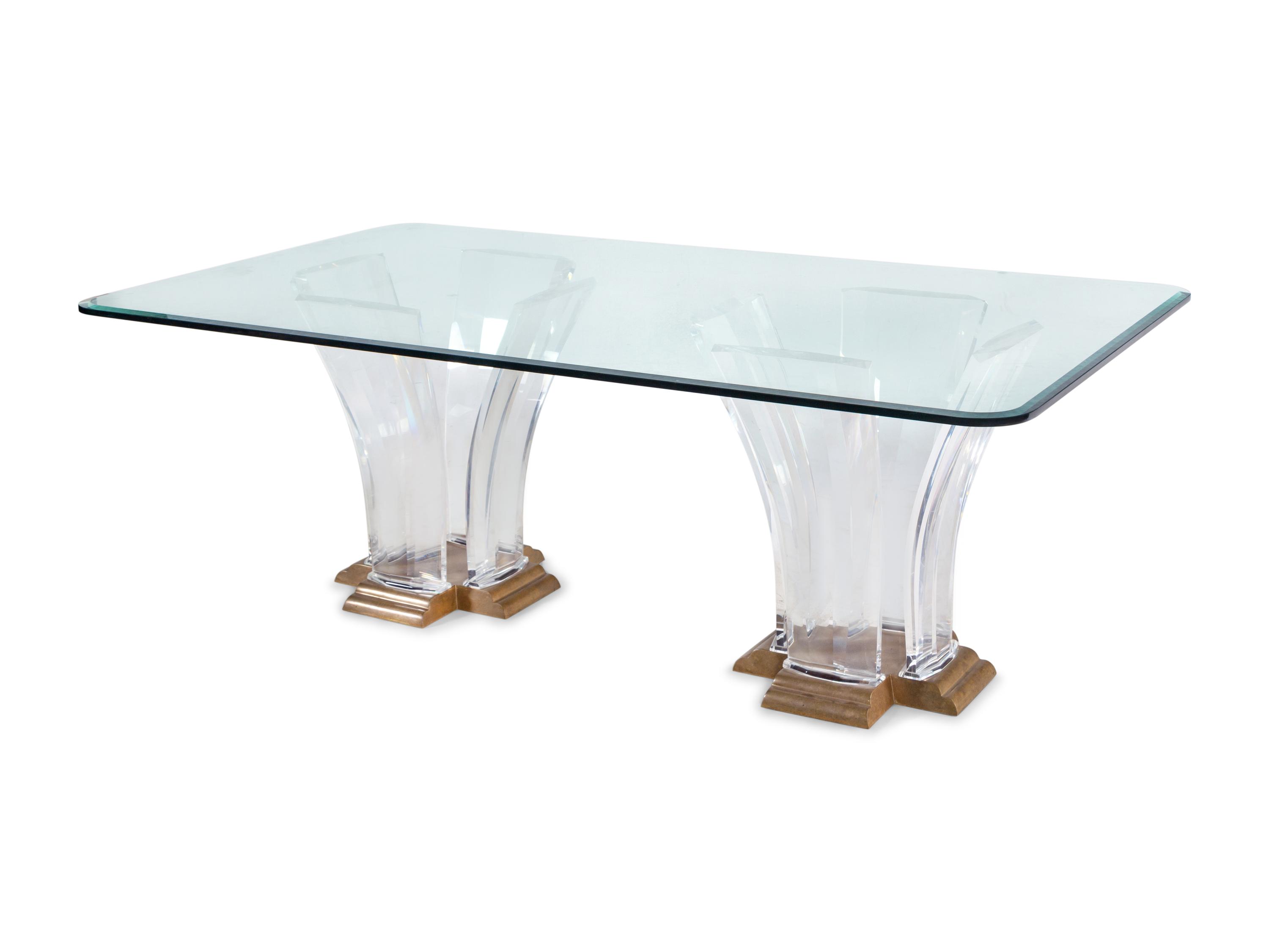 A Jeffrey Bigelow Lucite, Bronze and Glass Dining Table