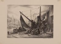 A group of five American prints (Max Arthur Cohn, Fisherman ; Steven Dohanos, The Postman ; Mina Benz Hoffman, The Immigrant ; Charles Wheele Locke, Brooklyn Wharf ; Ethel Magafan, Clothesline )