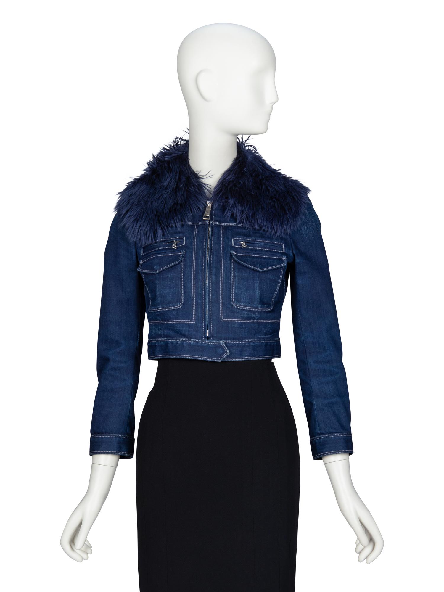 PRADA, FUR & DENIM CROP JACKET