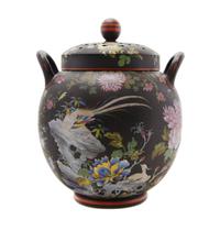 A Wedgwood Polychrome Decorated Basalt Potpourri Vase, Height 11 1/2 inches.