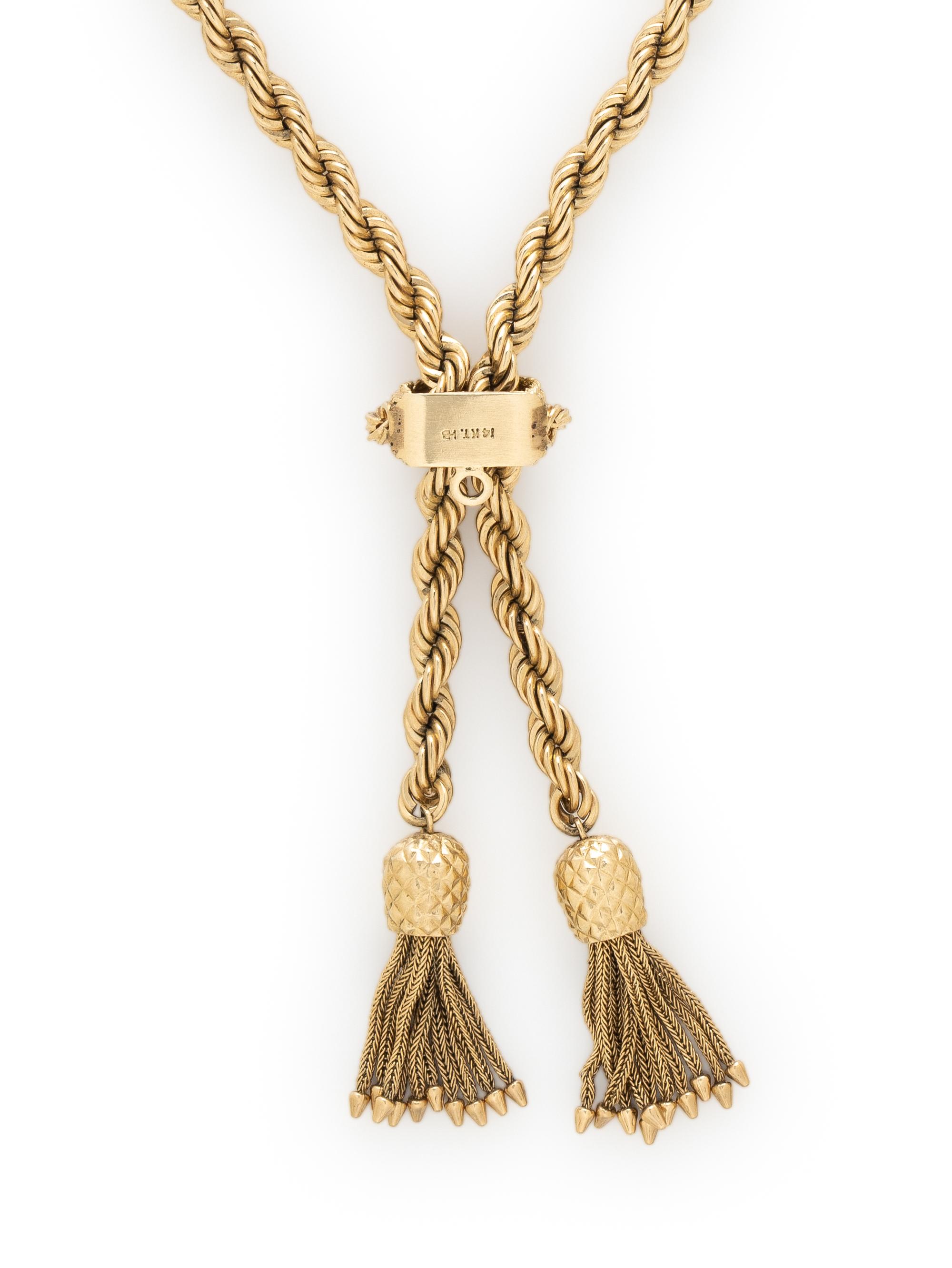 HAMMERMAN BROTHERS, YELLOW GOLD LARIAT WITH TASSLES