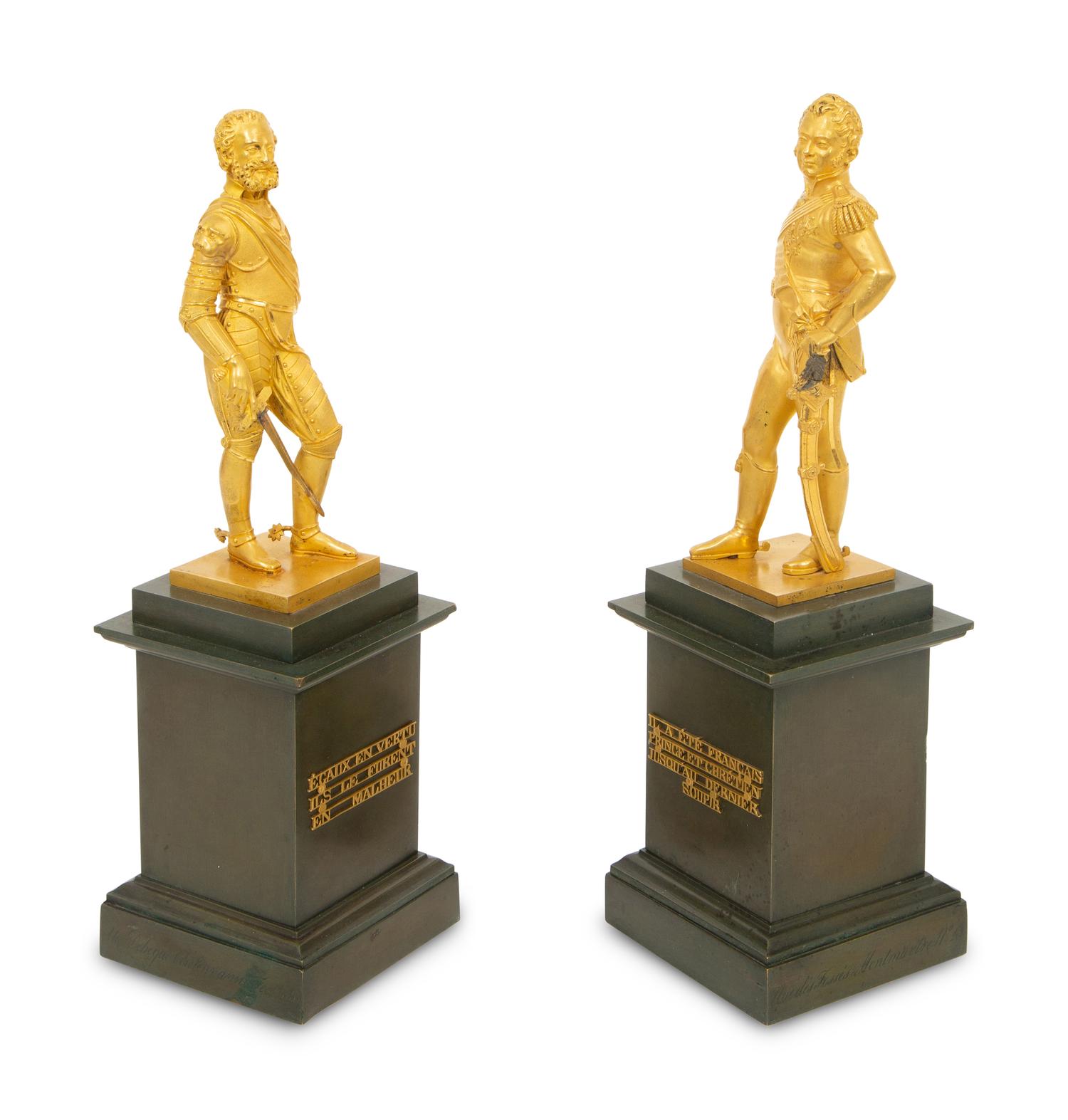 A Pair of French Gilt and Patinated Bronze Figures of Henri IV and Duc de Berry