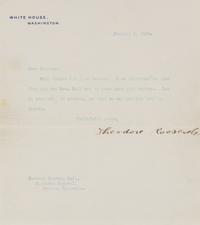 ROOSEVELT, Theodore (1858-1919). Typed letter signed ("Theodore Roosevelt") to General Sherman Bell, Washington, D.C., 1 January 1904.