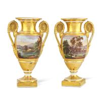 A Pair of Paris Porcelain Gilt and Enamel-Decorated Vases