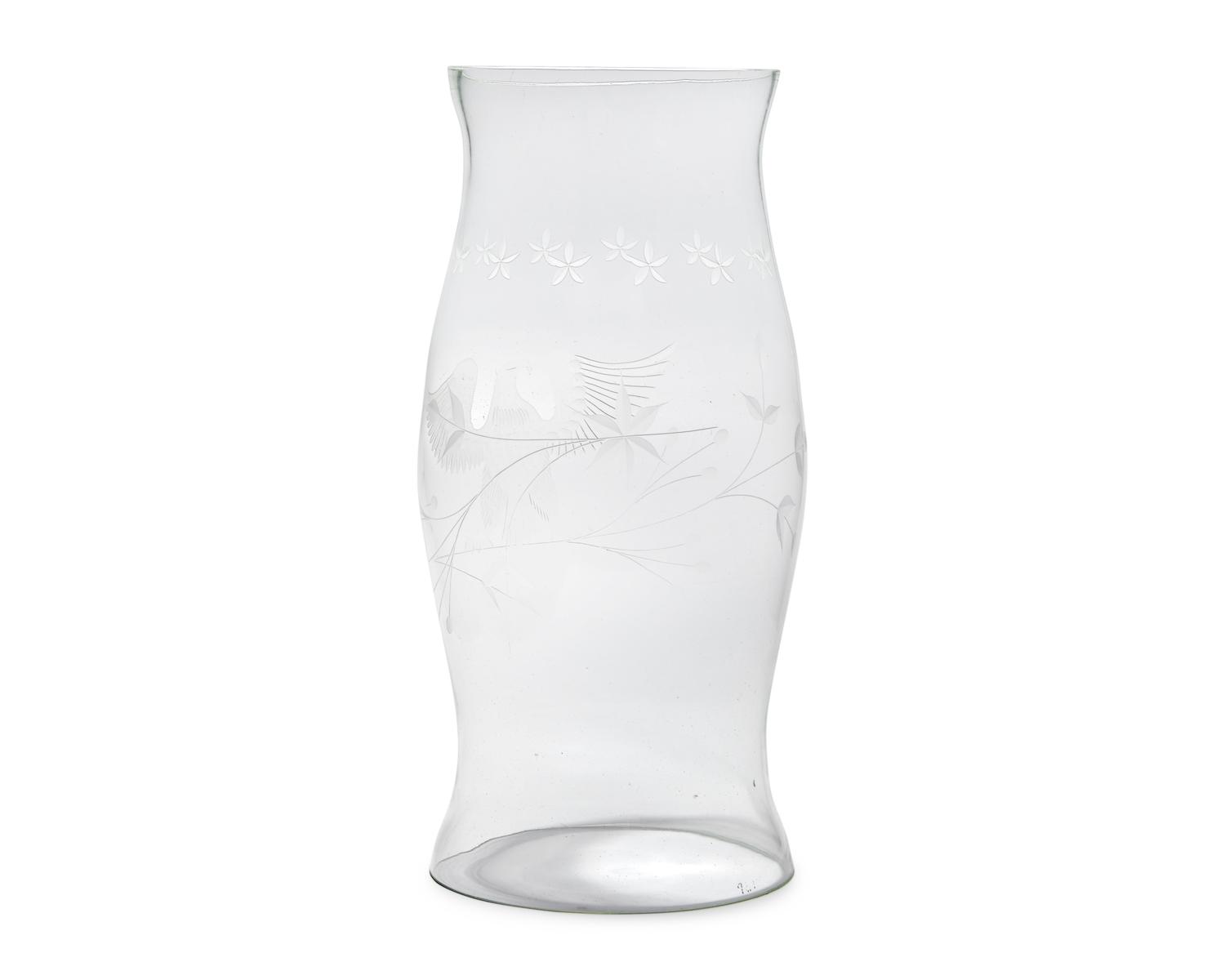 An Uncolored Glass Hurricane Globe Etched With American Eagle And Stars