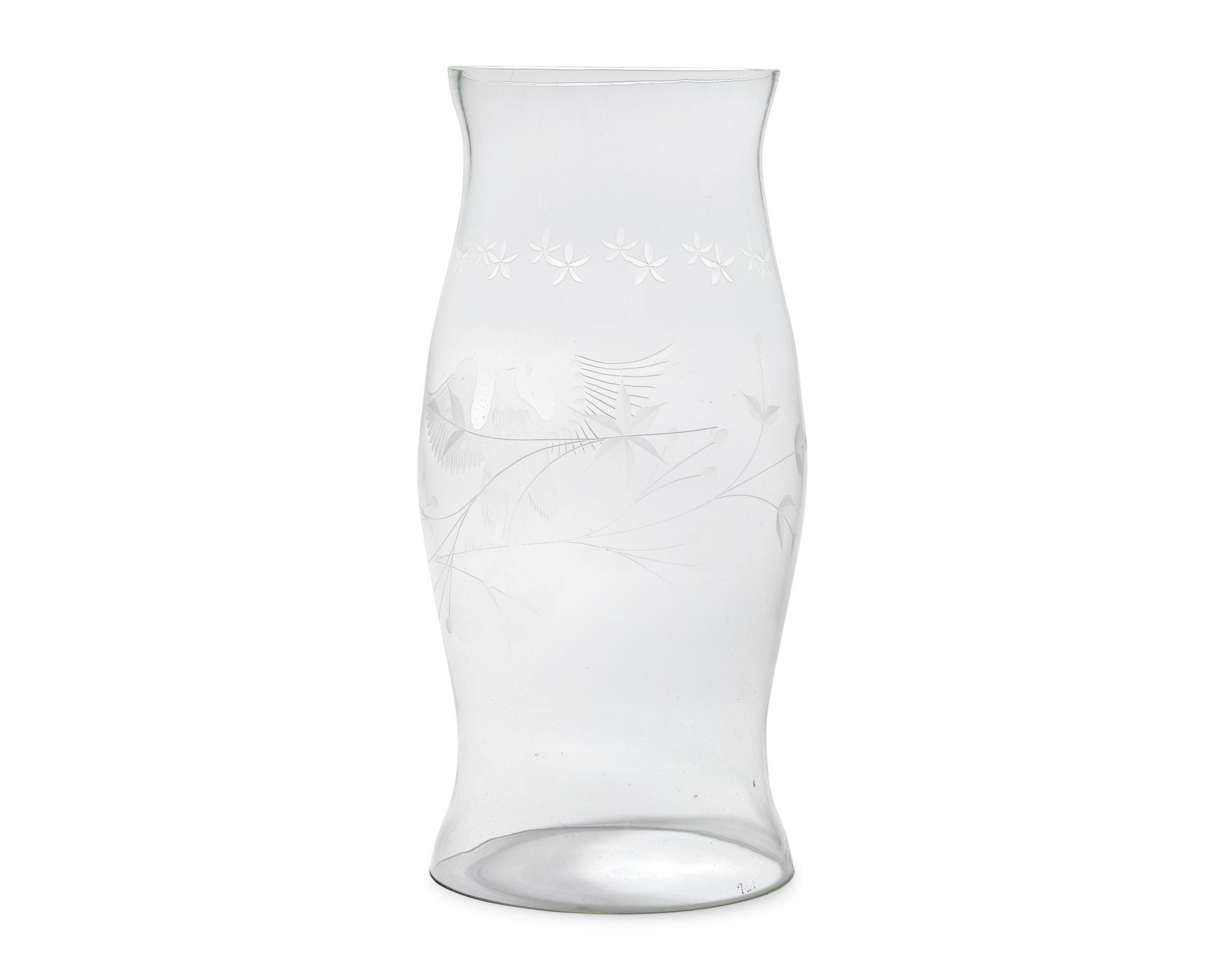 An Uncolored Glass Hurricane Globe Etched With American Eagle And Stars