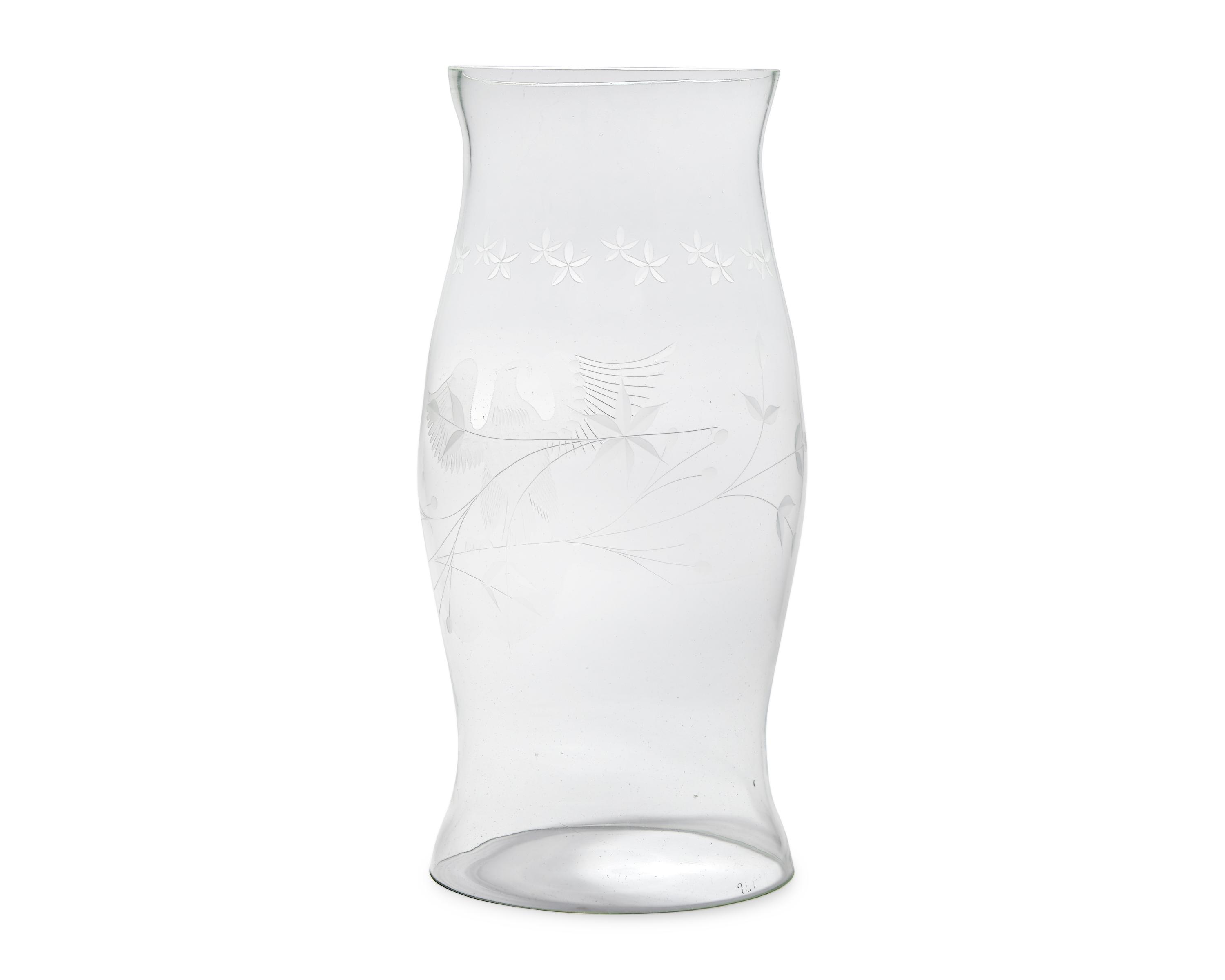 An Uncolored Glass Hurricane Globe Etched With American Eagle And Stars